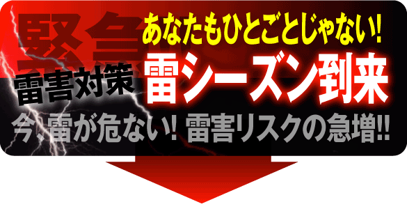 あなたの雷害対策、万全ですか? 「雷シーズン到来 今、雷が危ない! 雷害リスクの急増!!雷害対策雷外対策緊急!!雷シーズン到来あなたもひとごとじゃない!」